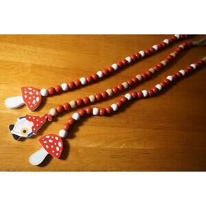3 - 24 inch Red White Gnome Dome Mushroom Christmas Ornament Wood Bead Garlands